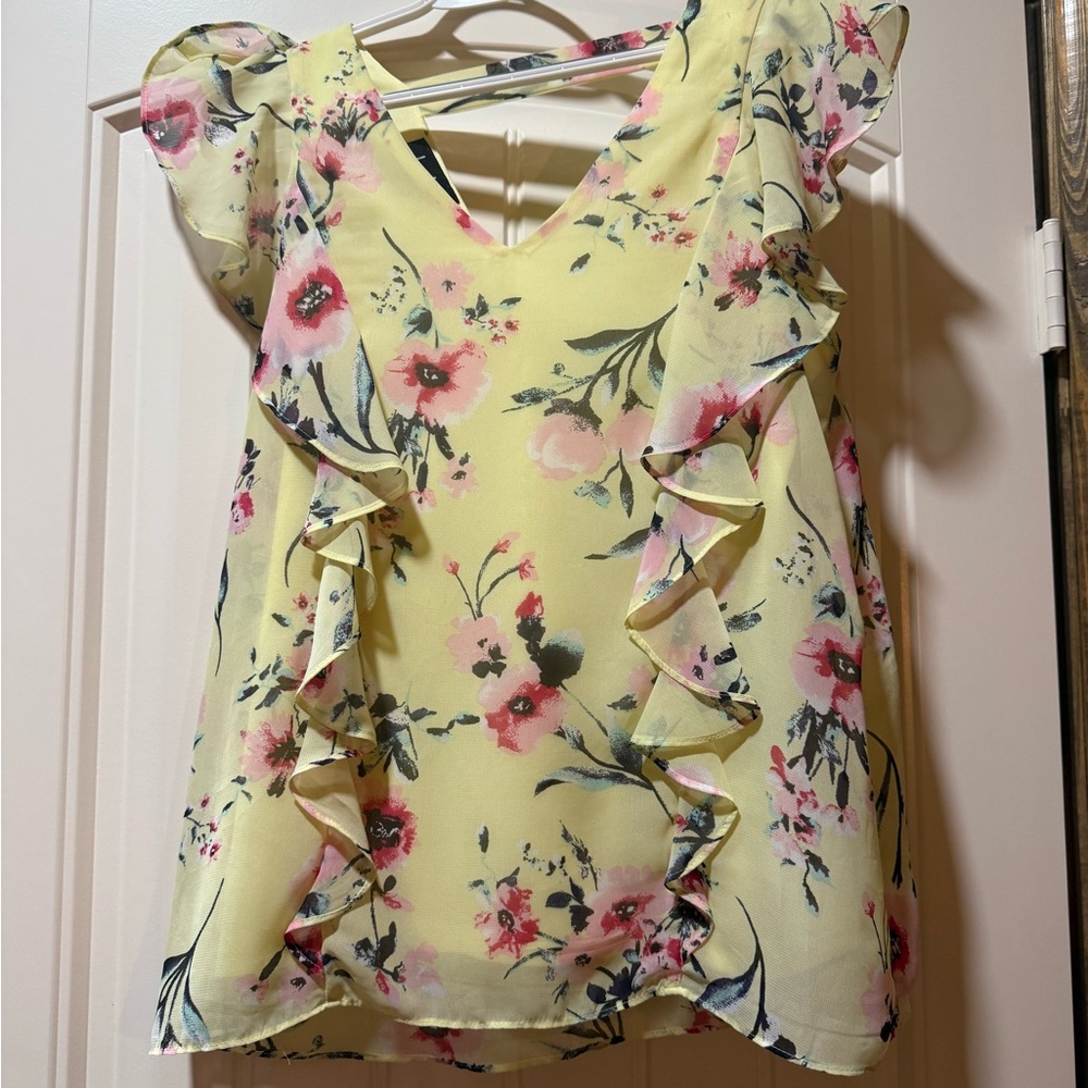 Lipsy Yellow and Pink Floral Ruffle Blouse